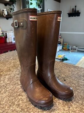 Hunter Dark Red Tall Rain Boots with Side Buckle